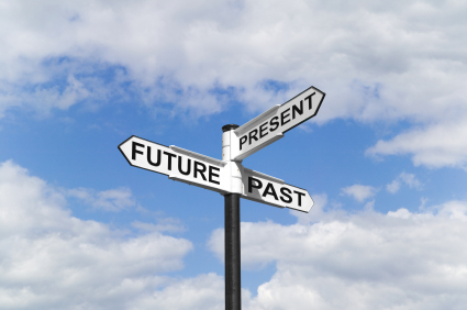 Future Past & Present signpost in the sky